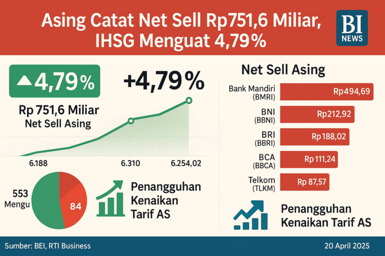 Asing Catat Net Sell Rp751,6 Miliar Disaat IHSG Menguat 4,79%